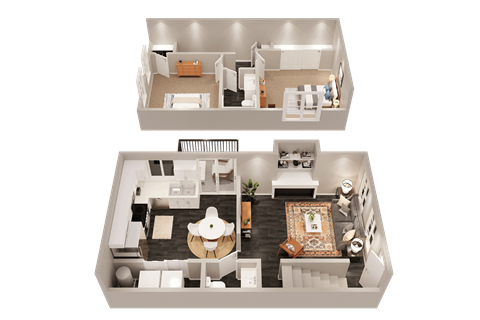 Floor plan for 2 beds, 1.5 baths, 980 sqft